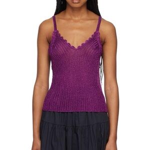 GANNI Purple Ribbed Knit Tank Top